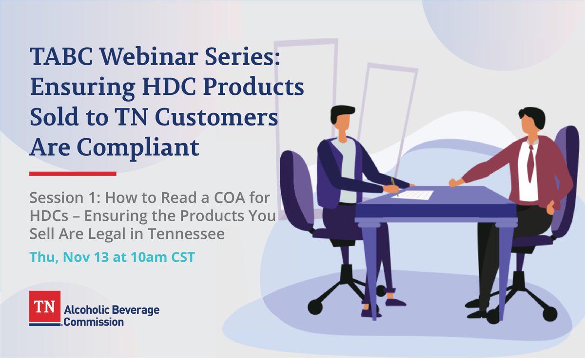 – Join our TABC webinar! – Session 1: How to Read a COA for HDCs – Ensuring the Products You Sell Are Legal in TN 🗓️ Thu, Nov 13 @10am CST

Learn how to verify COAs &amp; keep your products compliant. Join here ⬇️ t.e2ma.net/webview/hyebqk…