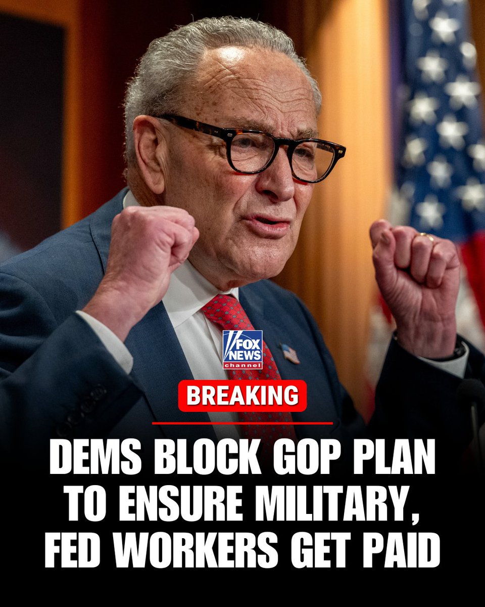 FoxNews's tweet photo. BREAKING: Senate Democrats again blocked a Republican bill that would ensure that federal workers and the military would receive paychecks as the government shutdown continues. https://t.co/G7RuD0xY4H