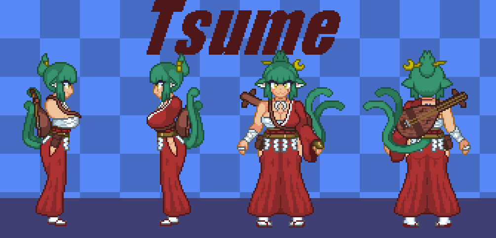 Character ref sheet I made updating tsume's design
#Vtuber #oc #pixelart