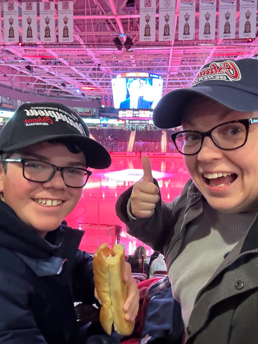 TrafficGal85's tweet photo. @Oshawa_Generals @TrilliumCollege Hip-hip-hooray it’s game day! Cheering on our Generals from section 119, row 13, seats 13 &amp; 14 
#OSHvsBDF | @TrilliumCollege | @Oshawa_Generals https://t.co/oZxt2ExPS1
