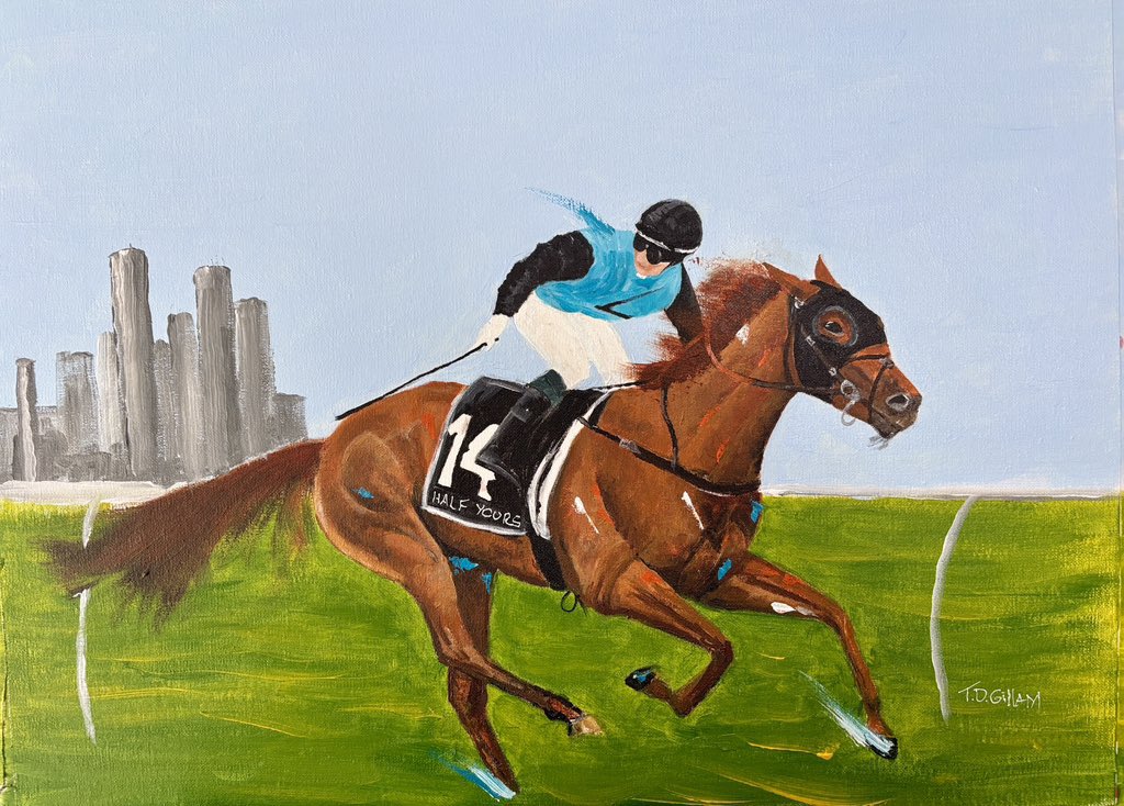 puntingbattler's tweet photo. 🚨BATTLER GIVE AWAY🚨
For the final time this year. Another original @gillamart painting.

Half Yours .
Your 2025 Cup Winner

LIKE and/or RT for your chance - framed and delivered on us 

Added to the over $50,000 of free swings given away to you guys from us 
#thebattlerway https://t.co/GMoCIKMqsp