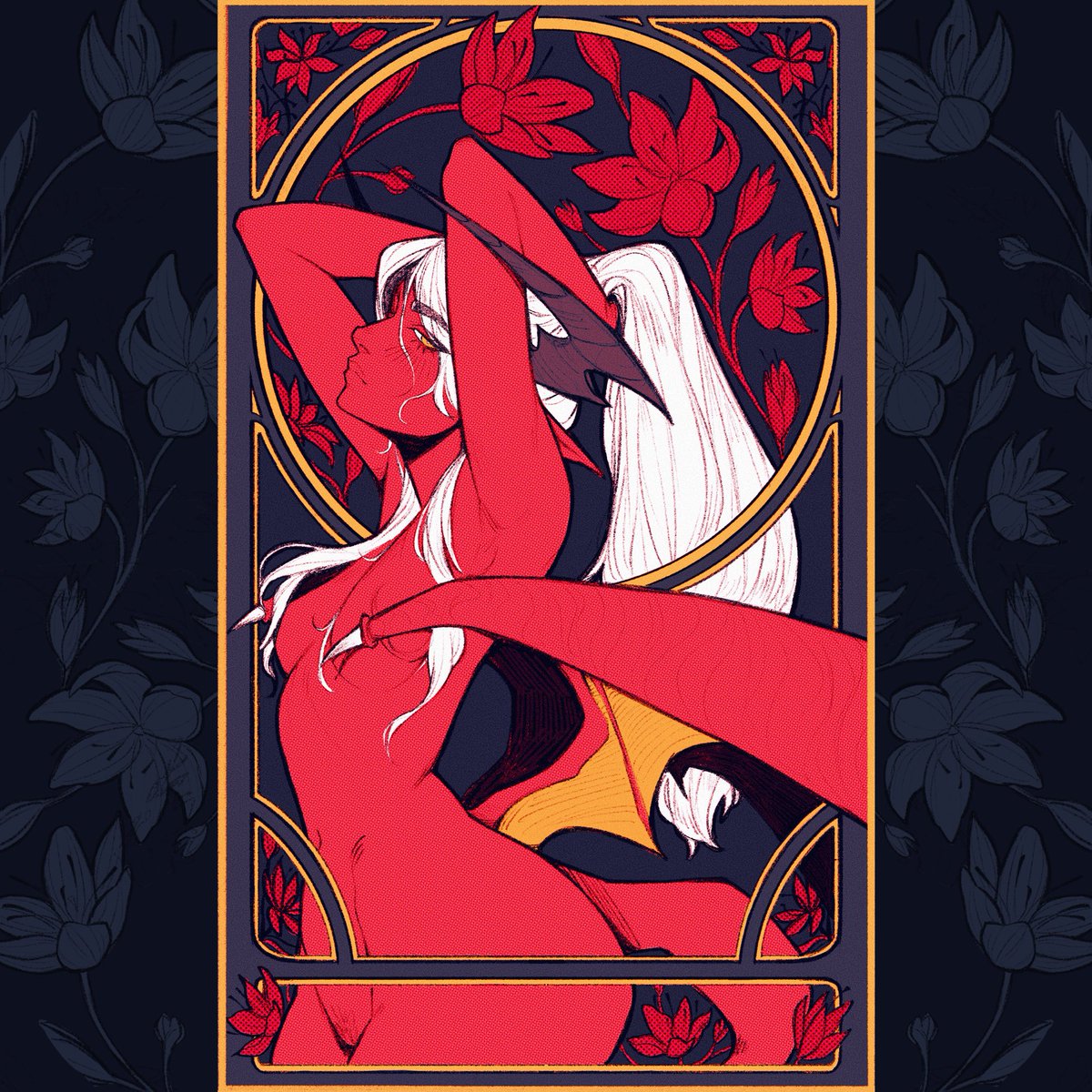Chrisperrrrr's tweet photo. Still practicing Art noveau, can’t wait to draw more like this 👹👺👉👈 https://t.co/maNswTqiZn