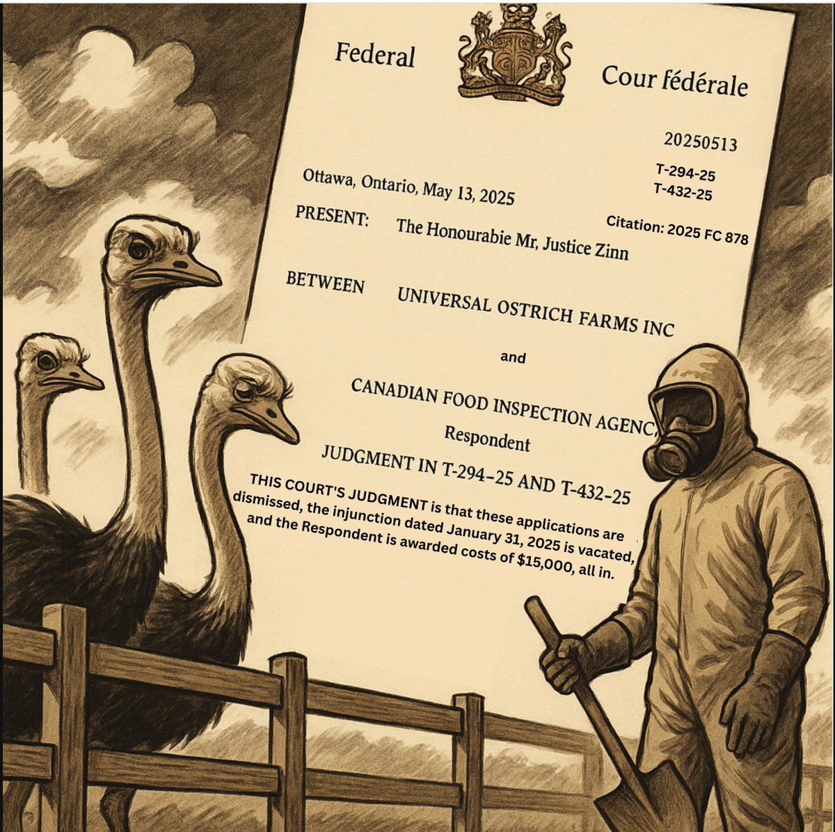 HealthSentry's tweet image. Canada Greenlights Mass Culling of 400 Research Ostriches Despite Full Recovery from Bird Flu Months Ago

In addition to destroying their healthy ostriches, the court ordered Universal Ostrich Farms to pay $15K in legal fees.