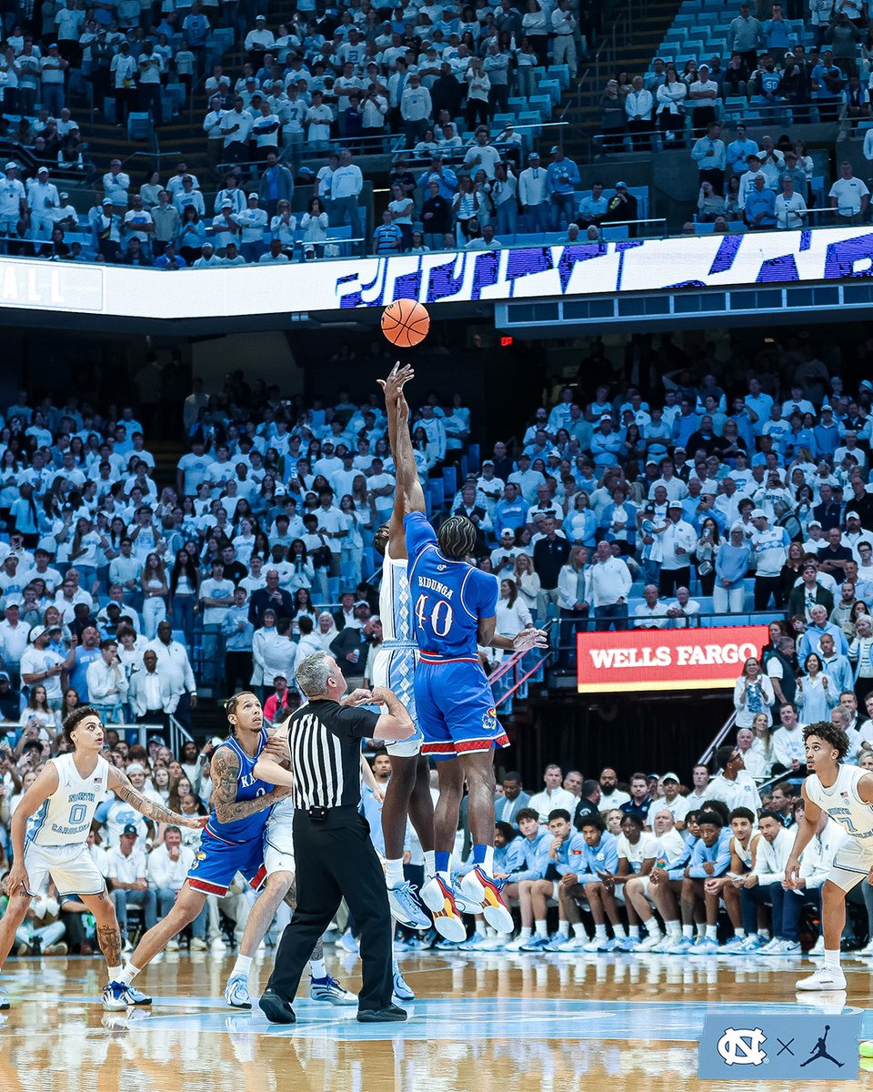 UNC_Basketball's tweet photo. The first-ever matchup between Carolina and Kansas in Chapel Hill is underway. https://t.co/vu4yzE3H0k