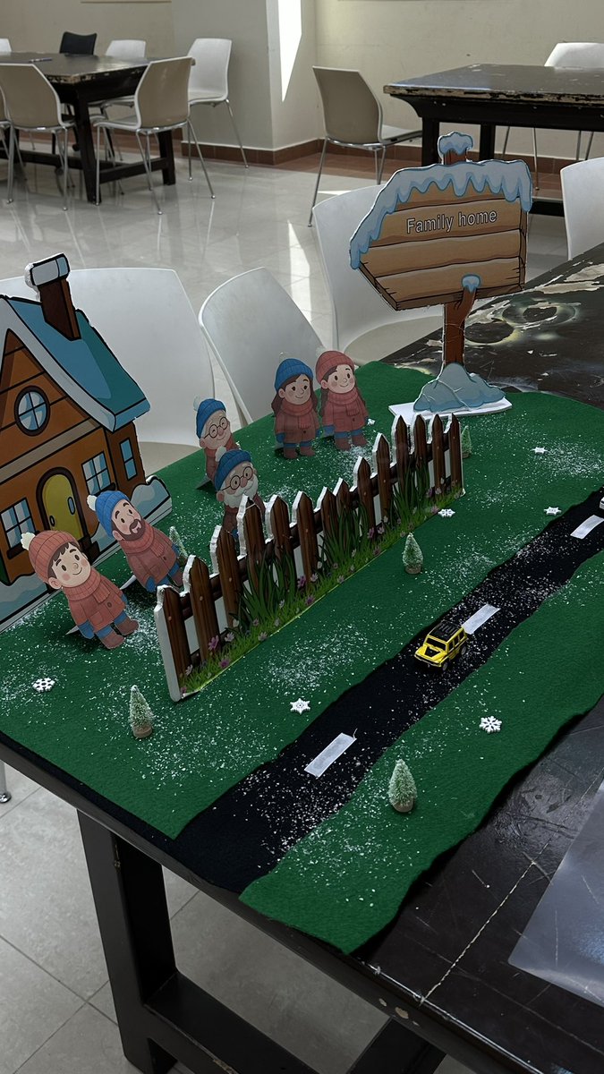 مافيه احلى من ان الدكتوره تقول عادي اصور عملك🙂‍↔️

فكرة العمل كانت تتكلم عن وحدة ( أسرتي ) لكن حبيت اخليها بثيم شتوي بما أن الشتاء بدأ🙂‍↕️