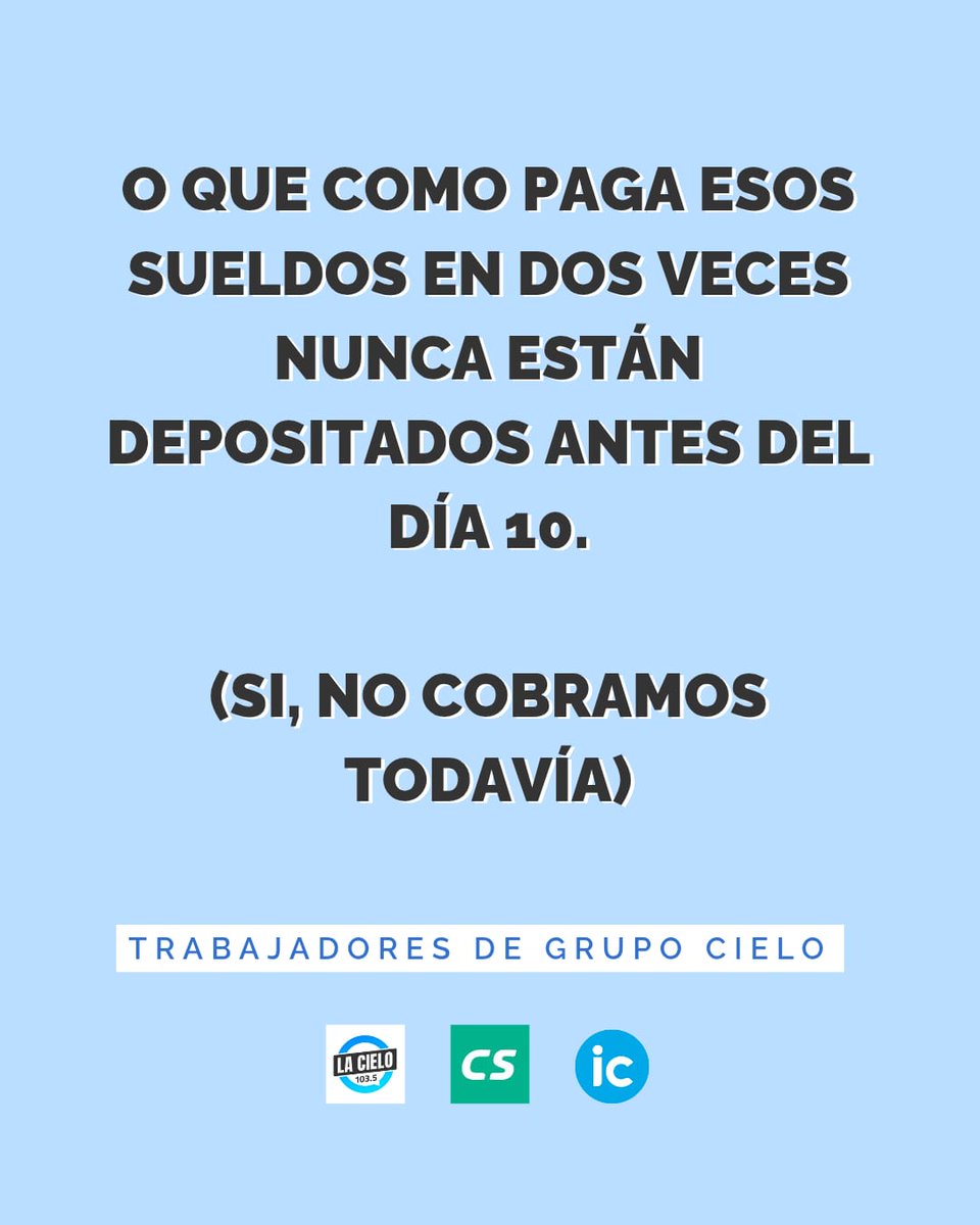 El mes pasado se alcanzó un acuerdo en la paritaria del CCT 541/08 que regula nuestros salarios. 

Sin embargo, en el Grupo Cielo no se dan por enterados.