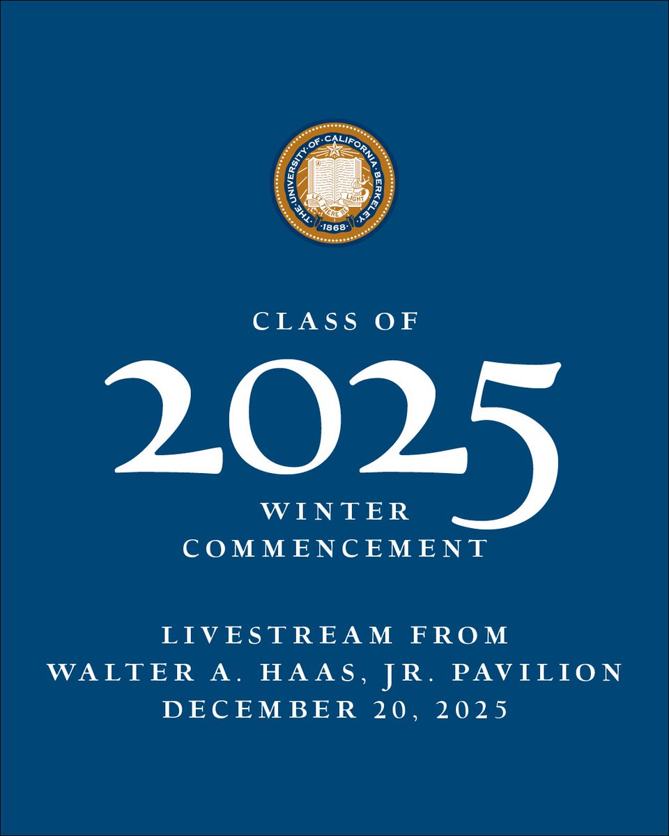berkeleyinspire's tweet image. Mark your calendars to celebrate a new class of graduating Bears! Winter (Commencement) is coming, December 20, 2025!

#UCBerkeley #CalGrad #Commencement
