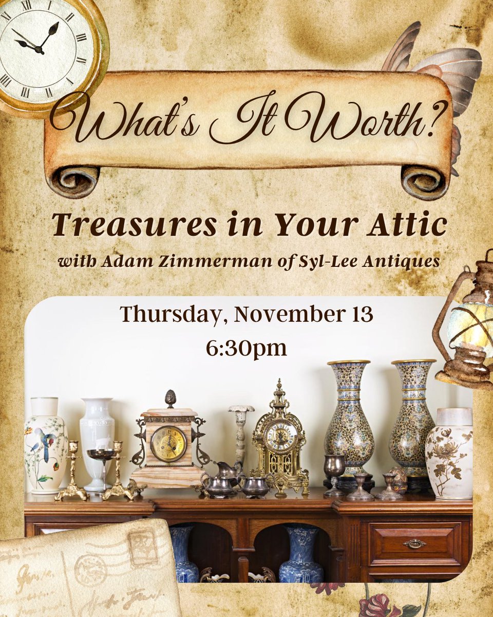Jericho_library's tweet image. Discover if your cherished possessions are hidden treasures! We welcome jewelry, costume jewelry, knick-knacks, and silver, but please note that books will not be appraised. Limit of personalized appraisal of 1 item per person.
#JerichoLibrary #JerichoPublicLibrary #Antiques