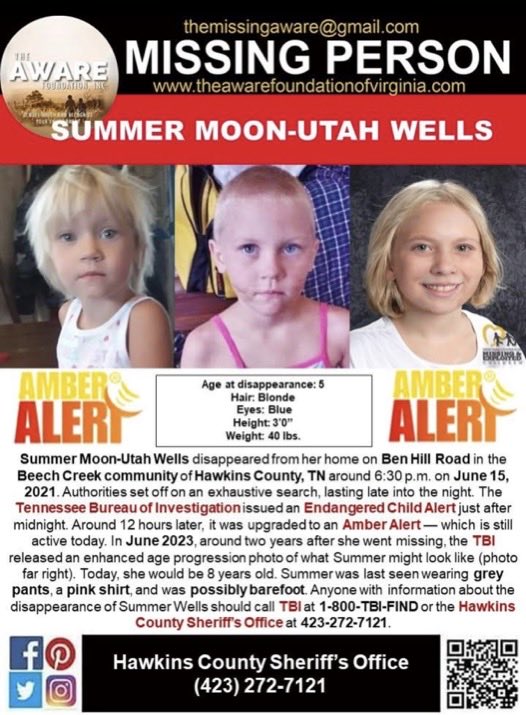 Breannabanna80's tweet image. ⏳⚖️ #SummerWells Summer Wells missing from Rogersville, Tennessee June 15 ,2021. She’ was 5 yrs old with blonde hair and blue eyes, approx 3ft tall weighing 40 lbs when she went missing. She would now be 9!!!  info please call 1-800-TBI-FIND Updated age progression photo added…