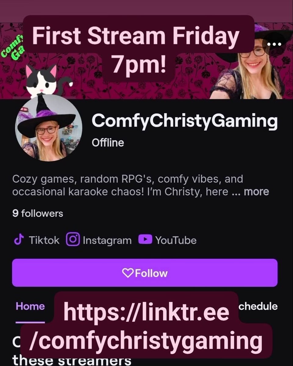 TDGWI's tweet image. Christine is starting her own streaming channel! 
Her first one is tonight at 7pm!
Click on the link to follow!

linktr.ee/comfychristyga…