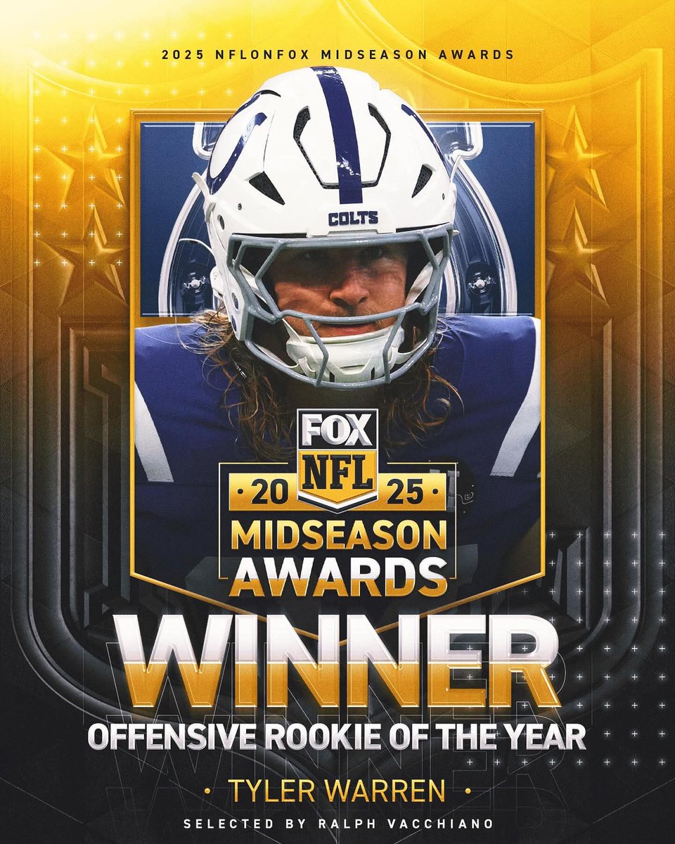 Tyler Warren honored as Fox NFL's Mid-season Offensive Rookie of the Year. #WeAre #PennState #WeaponWarren #TEU