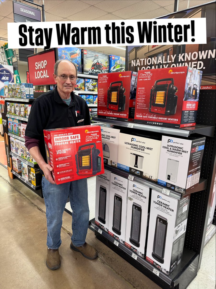 JBZimmerman1's tweet image. Colder temps are coming! Shop JB’s selection on heaters- electric, propane and kerosene. Darrell recommends the popular Buddy Heater- safe and efficient! #winterscoming #acehardware #warmandtoasty