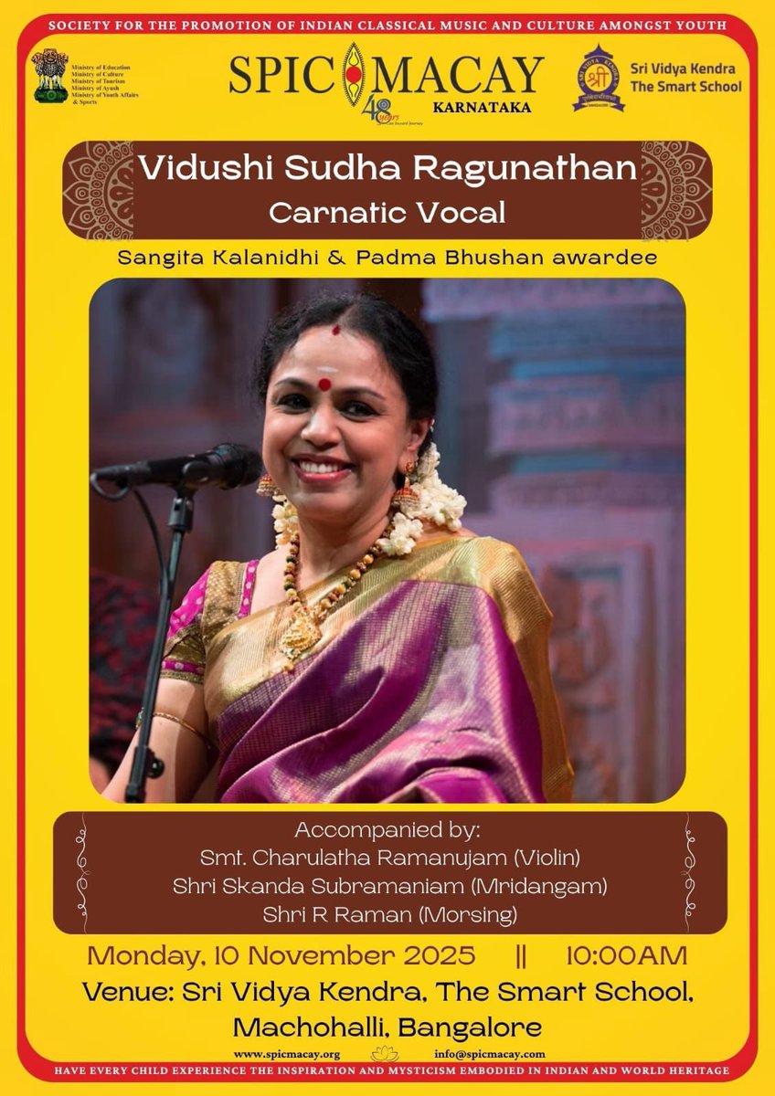 RagunathanSudha's tweet image. Stationed at Bengalooru for SPICMACAY! Looking forward to being with the students…we have a curious and interactive next gen! 
#sudharagunathan #sudharaghunathan #spicmacay #studentinteraction #musiceverywhere #carnaticmusic #simplysudha
