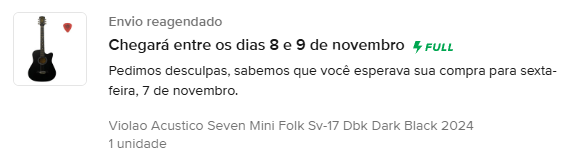 Já foi a época que o <a href="/MercadoLivre/">#MercadoLivreBBB26 📦</a> era exemplar nas entregas, agora o normal é atrasar. Estou desde segunda com minha TV na caixa, aguardando o painel que deveria ter chegado quarta e até agora nada. Comprei um violão, era pra ter chegado hoje, e adivinha? Atrasado também...