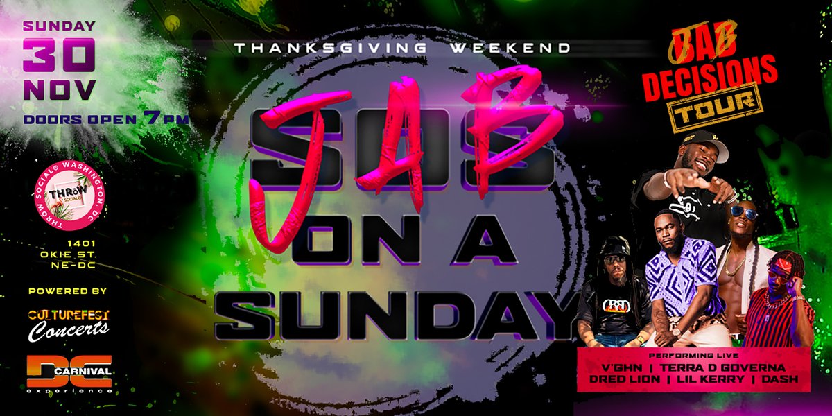 DCCarnivalExp's tweet photo. Thanksgiving Wknd! S.🛟.S - JAB on A SUNDAY | 📍 Throw Social - https://t.co/LS56NuUqAM https://t.co/bzsVj6yPU1