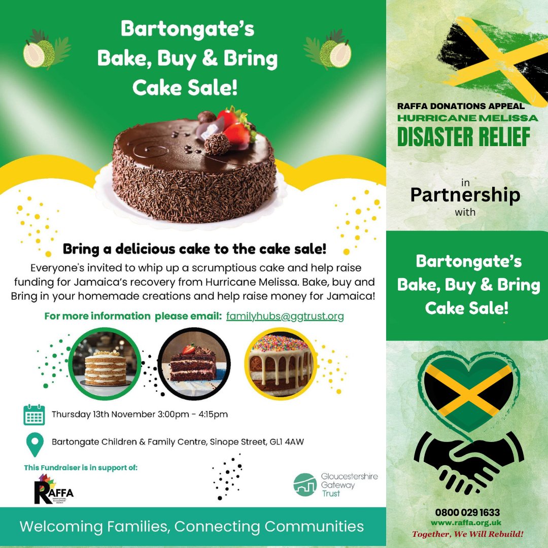 RaffaWorldwide's tweet photo. @glos_forestfamilyhub are having a Bake, Buy and Bring Cake Sale at their Family Centre to raise money for RAFFA who work with communities in Jamaica.
🎂🎂🎂🎂🎂🎂🎂🎂🎂🎂🎂
For more information:
https://t.co/BfjPElwaUS https://t.co/gEgKzT17lc