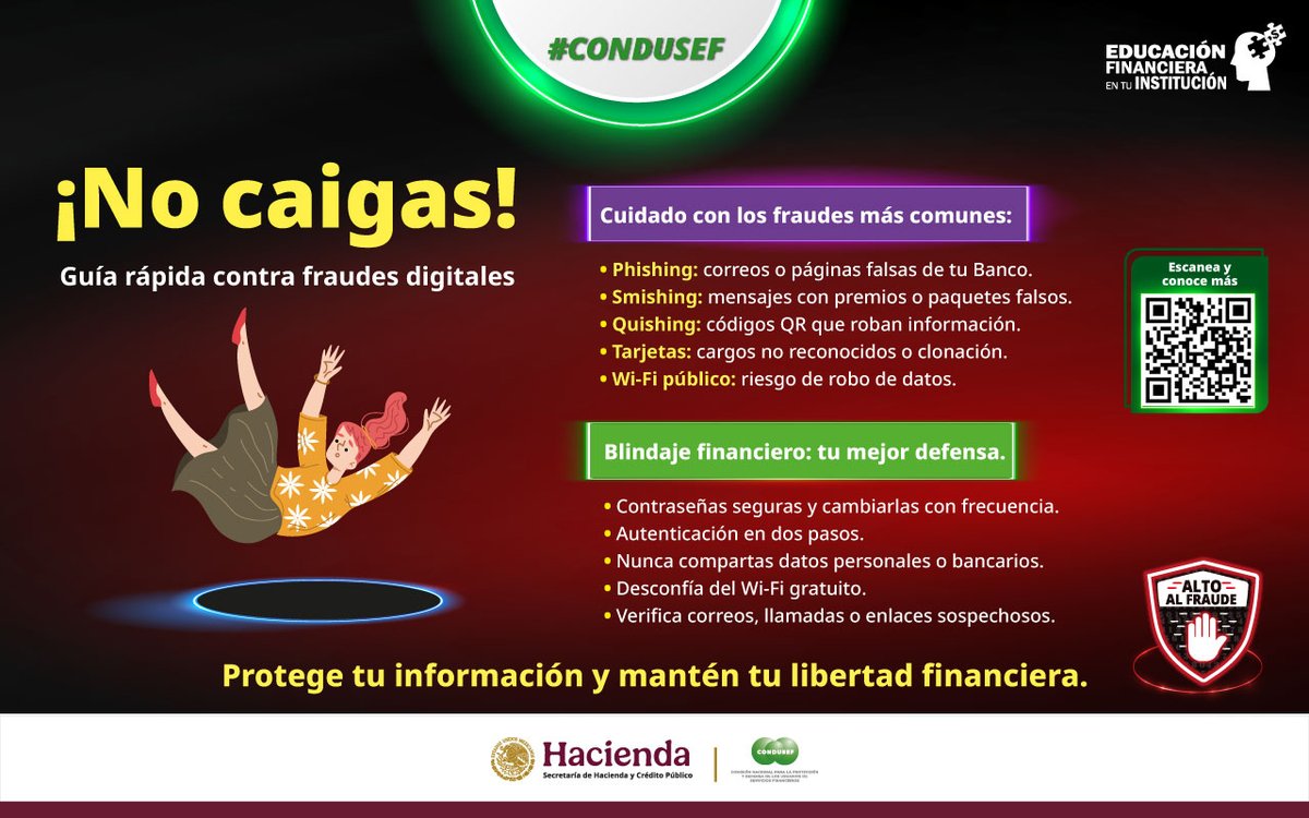 segcontrol's tweet image. 🔒 ¡Cuidado con los fraudes digitales!

Hoy más que nunca, la seguridad también está en tus manos.

No compartas contraseñas, verifica enlaces y mantén tus datos bajo Control.

Infórmate con la guía de la #CONDUSEF y no caigas en trampas digitales. ⚠️

#ControlSeguridad