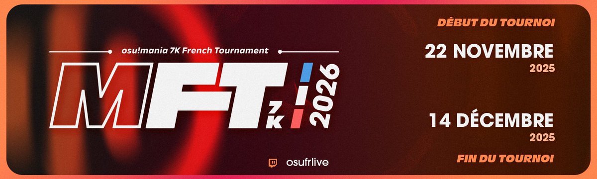📣 Rappel d'inscription à l'osu!mania 7K French Tournament 2026 🎹

Ohé matelot ! Embarque dès maintenant, ou perd cette occasion à jamais. Tu as jusqu'à ce dimanche pour la saisir...

Accède au forum post et aux informations qu'il contient ici : osu.ppy.sh/community/foru…