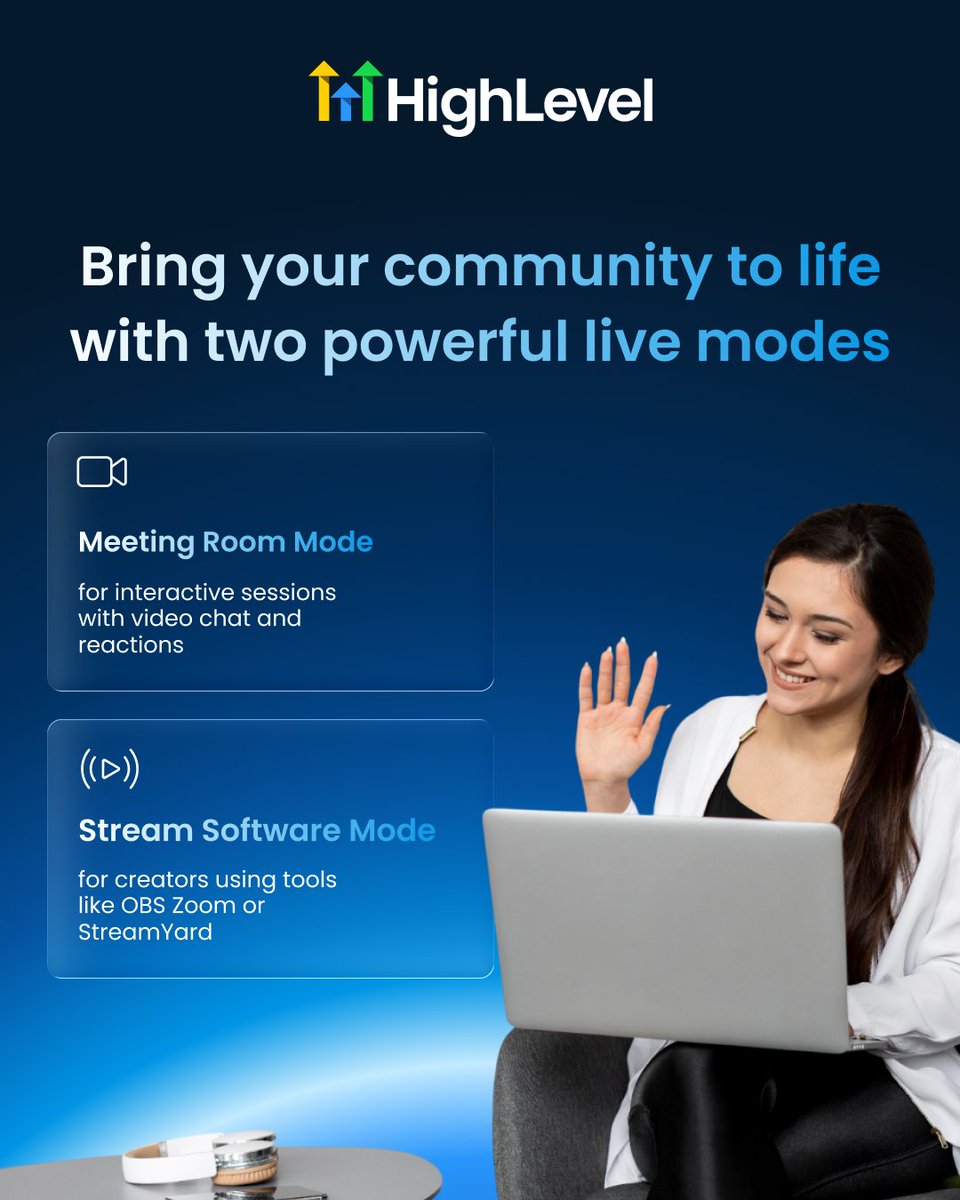 gohighlevel's tweet image. Go live. Go bigger. Go all-in with your community.
This is how you build connection at scale. 💥

Catch all the LevelUp releases in our blog → gohighlevel.com/post/levelup-2…

#HighLevel #CommunityPlatform