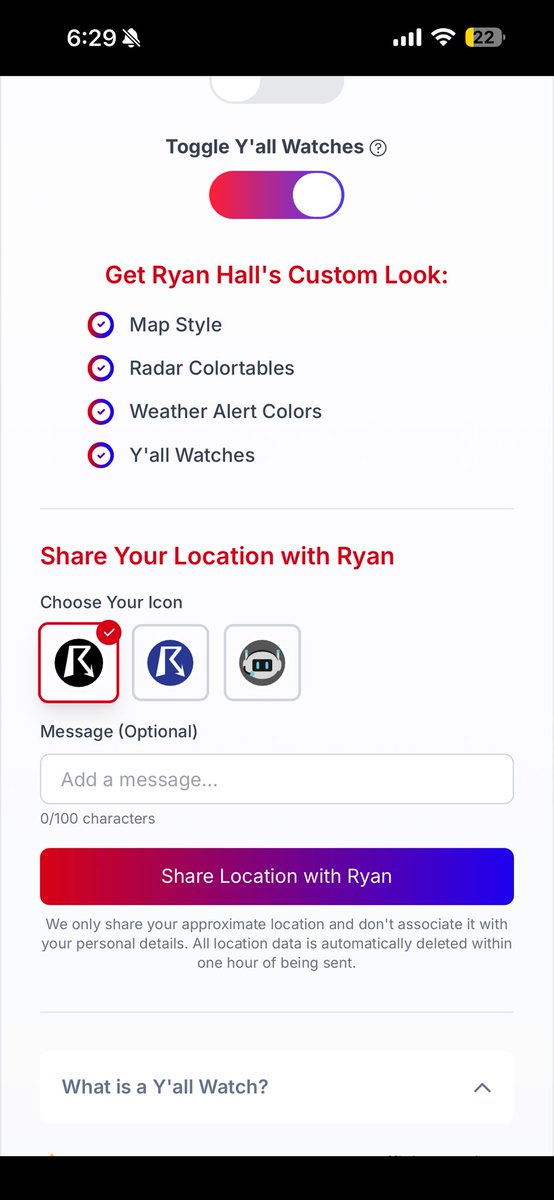 Submitting your exact location to Ryan Hall Y’all seems very secure and safe
