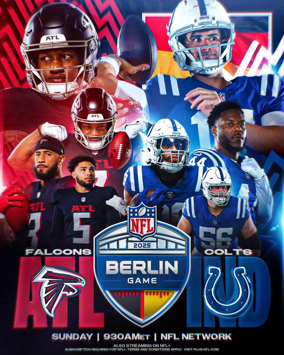Next stop: Berlin 🗺️📍

ATLvsIND– Sunday 9:30am ET on @NFLNetwork
Also streaming on <a href="/NFLPlus/">NFL+</a>