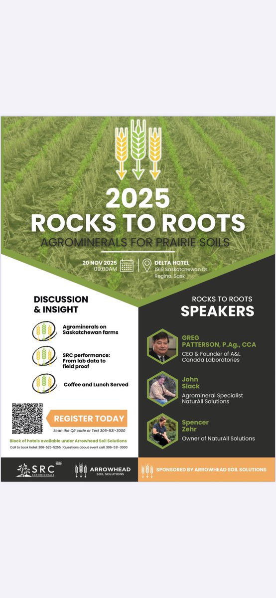 arrowhead_soil's tweet photo. Join us on November 20th for a chat with some great speakers on Agrominerals and our soils.  Please register below if any issues call or text 306-535-8671 hope to see you there. https://t.co/jiqeMKY0hw