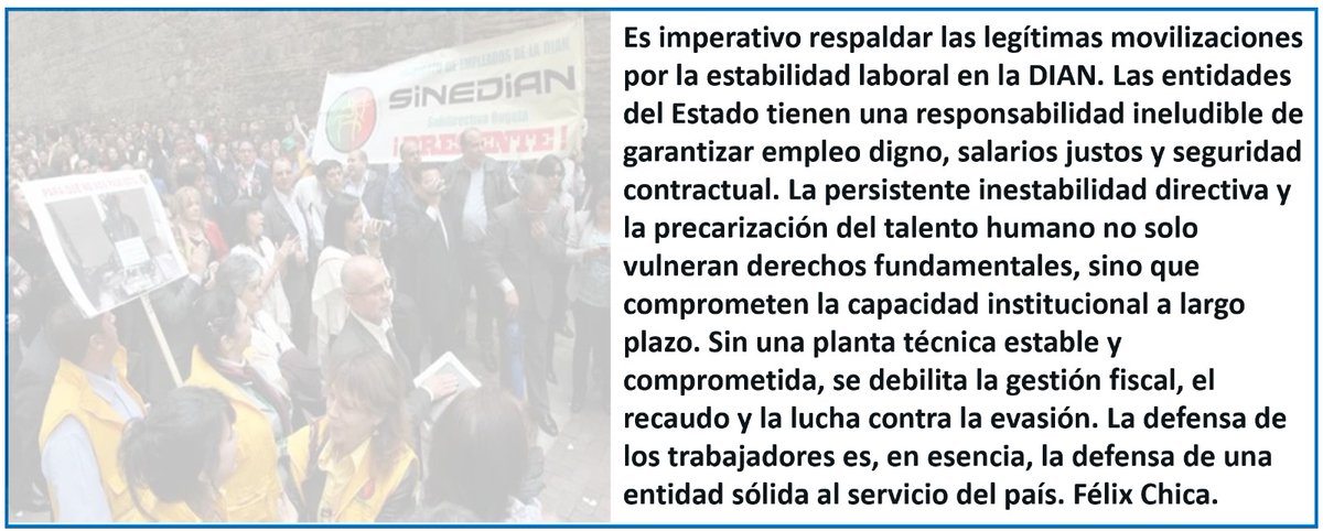 Apoyamos la estabilidad laboral en la DIAN. Garantizar empleo digno fortalece la institución y su capacidad fiscal en el largo plazo.