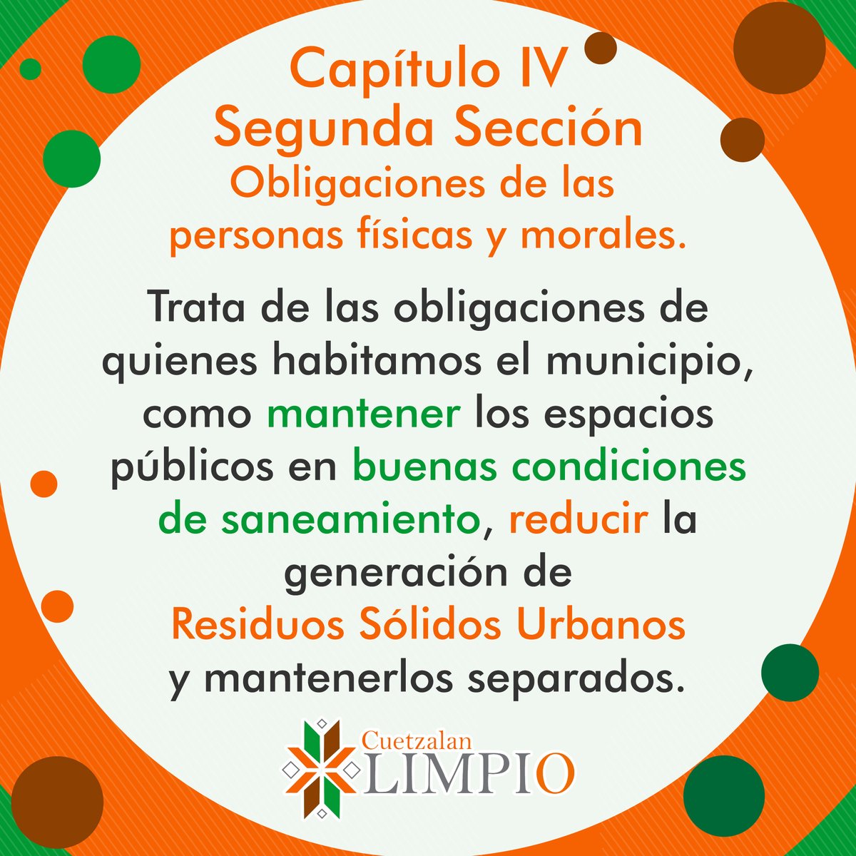 CuetzalanLimpio's tweet photo. Continuemos aprendiendo sobre el Capítulo IV del Reglamento de Manejo Integral de los Residuos Sólidos Urbanos, esta semana veremos su segunda sección.
Únete a las acciones por un #CuetzalanLimpio https://t.co/cb6pa2Fa4D