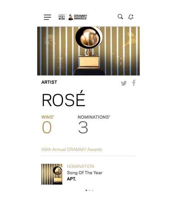 BLACKPINKCNTRAL's tweet photo. ROSÉ now has her own official profile at the #GRAMMYs  website. https://t.co/q78OOptS1N