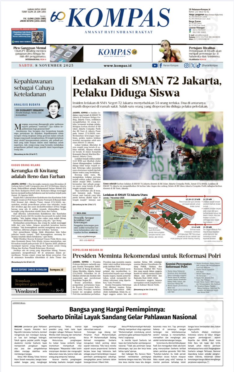 hariankompas's tweet image. Selamat pagi Sahabat Kompas.

Berita hari ini ➡️ Insiden ledakan di SMA Negeri 72 Jakarta menyebabkan 54 orang terluka. Dua di antaranya masih dioperasi di rumah sakit. Salah satu orang yang dioperasi itu diduga pelaku peledakan.

Baca selengkapnya di sini kompas.id/artikel/terdug……
