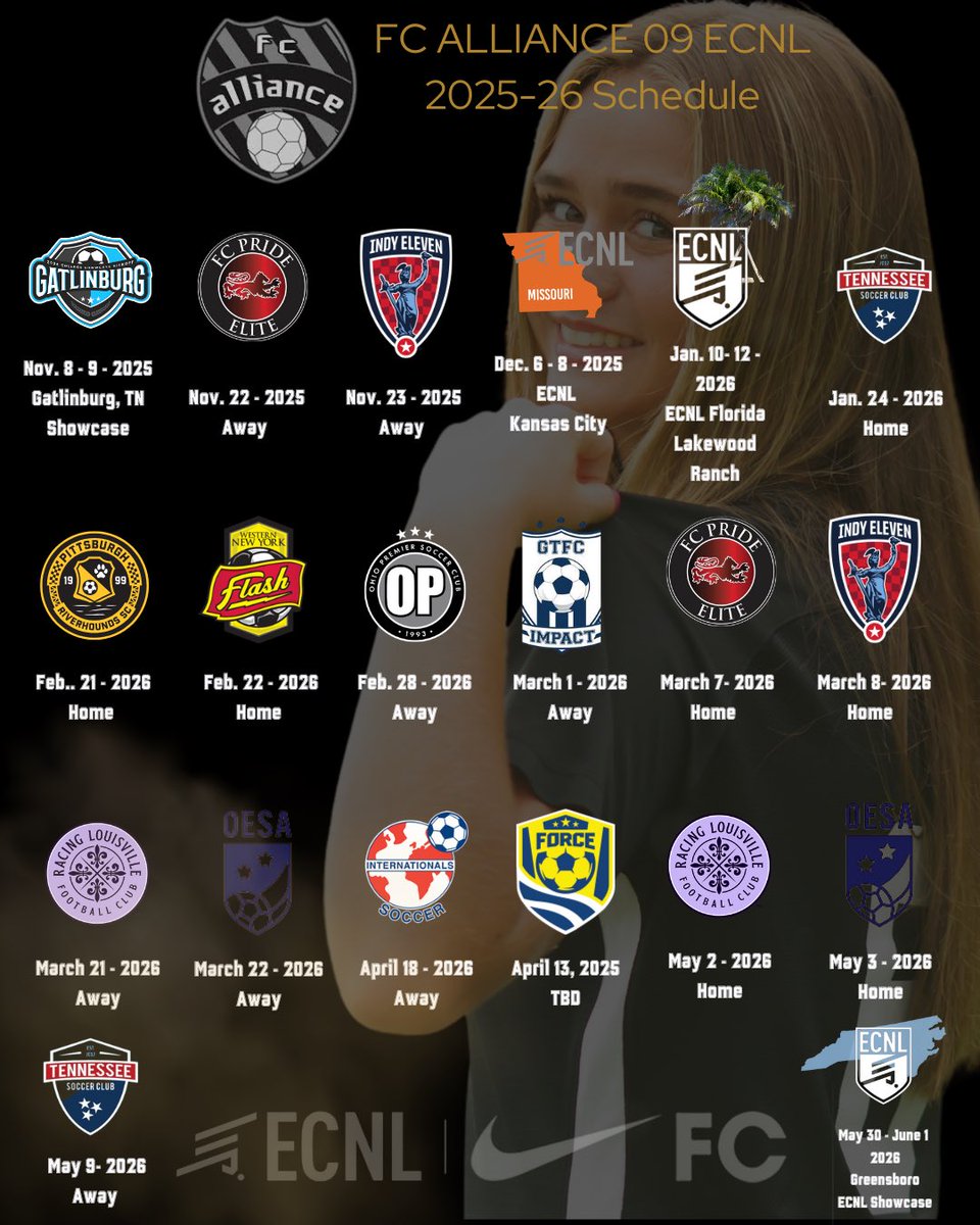 BowlinMadi's tweet photo. 2025–26 ECNL schedule locked in. Let’s get to work. ⚽️💪 #MadiBowlin #FCAlliance #ECNL #ClassOf2027
@FCAlliance1
@ECNLOhioValley
@ECNLgirls https://t.co/y3feap9TXA