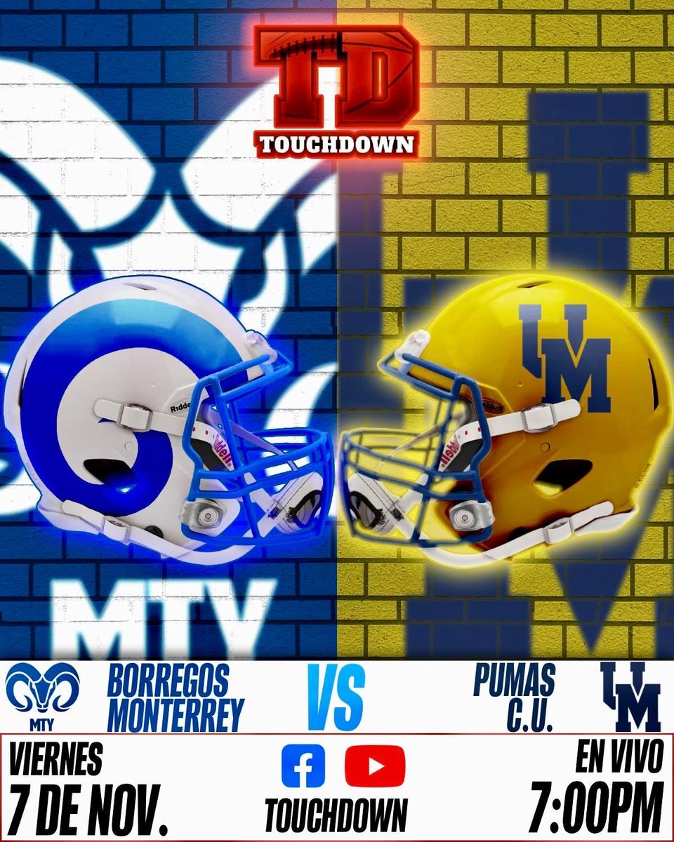 🚨 𝗦𝗲𝗺𝗮𝗻𝗮 𝟭𝟬 🚨 @onefaoficial 🏈

<a href="/borregostec/">Borregos Tec</a> 🆚 @pumascu_fba 

📆 7 de noviembre. 

⏰ 7pm. 

🏟️ Estadio Olímpico Universitario

📱💻 Facebook y YouTube #TeamTouchdown. 🎙️