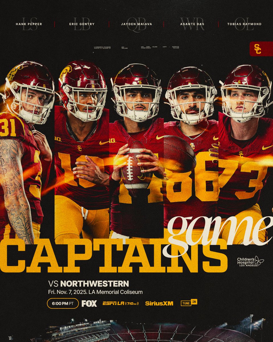 uscfb's tweet photo. tonight’s captains 🫡 https://t.co/tqqVfbvfx0