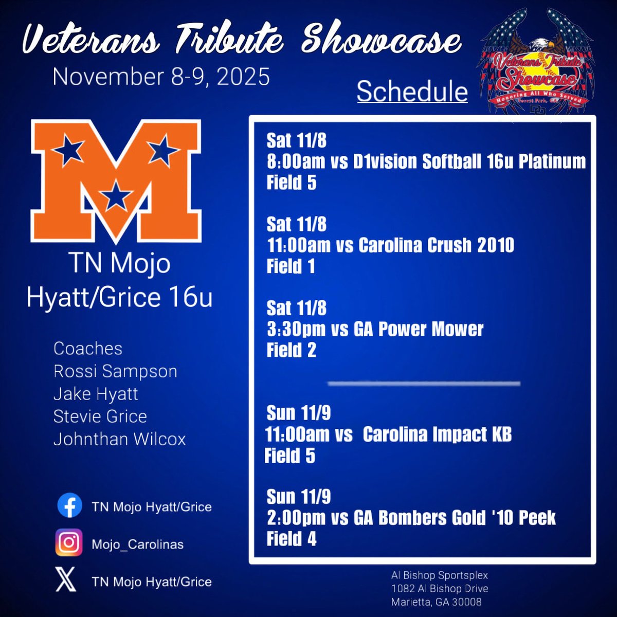 Change in our schedule for Sunday. Come check us out this weekend!
Veterans Tribute, Atlanta