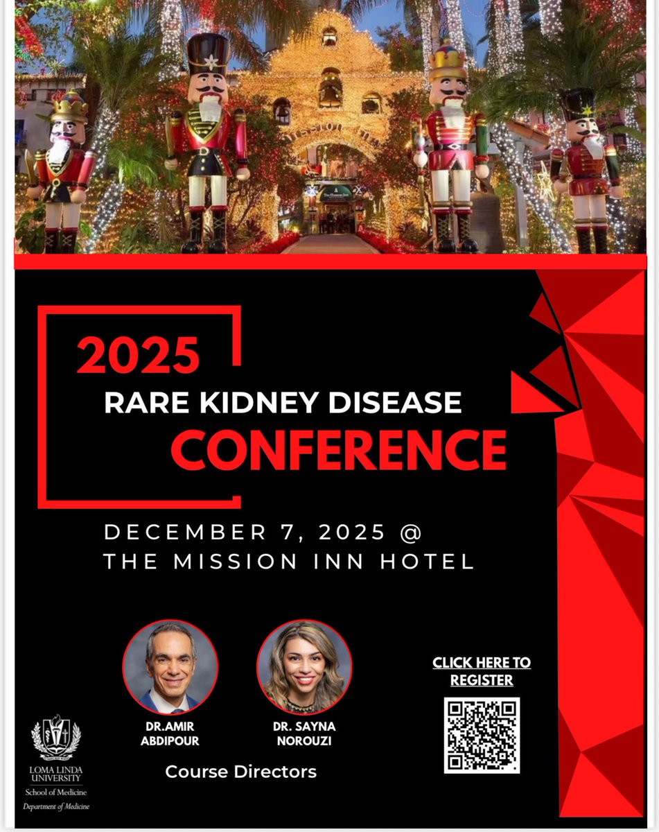SaynaNorouzi's tweet image. Sign up (in-person or online) for our upcoming Rare Kidney Disease Conference to review the recent data presented at the #ASN 😃⭐️

llu.edu/events/2025-ra…

#RareKidneyDisease #NephX

For registration discounts or travel grants, DM me 🥰⭐️