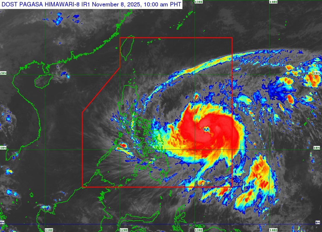 ABSCBNNews's tweet photo. BAGYO UPDATE #UwanPH
11AM, November 8, 2025

Typhoon Uwan continues its rapid intensification.

PAGASA says there is an increasing likelihood of a southward shift in the typhoon’s track that may result to a direct hit or landfall over Catanduanes.

Wind signal no. 2 is now up in Catanduanes, eastern Camarines Sur, Albay, Sorsogon, Ticao Island, Northern Samar, northern portion of Samar, northern Eastern Samar.

Metro Manila and 52 provinces are all under signal no. 1. | via @arielrojasPH
