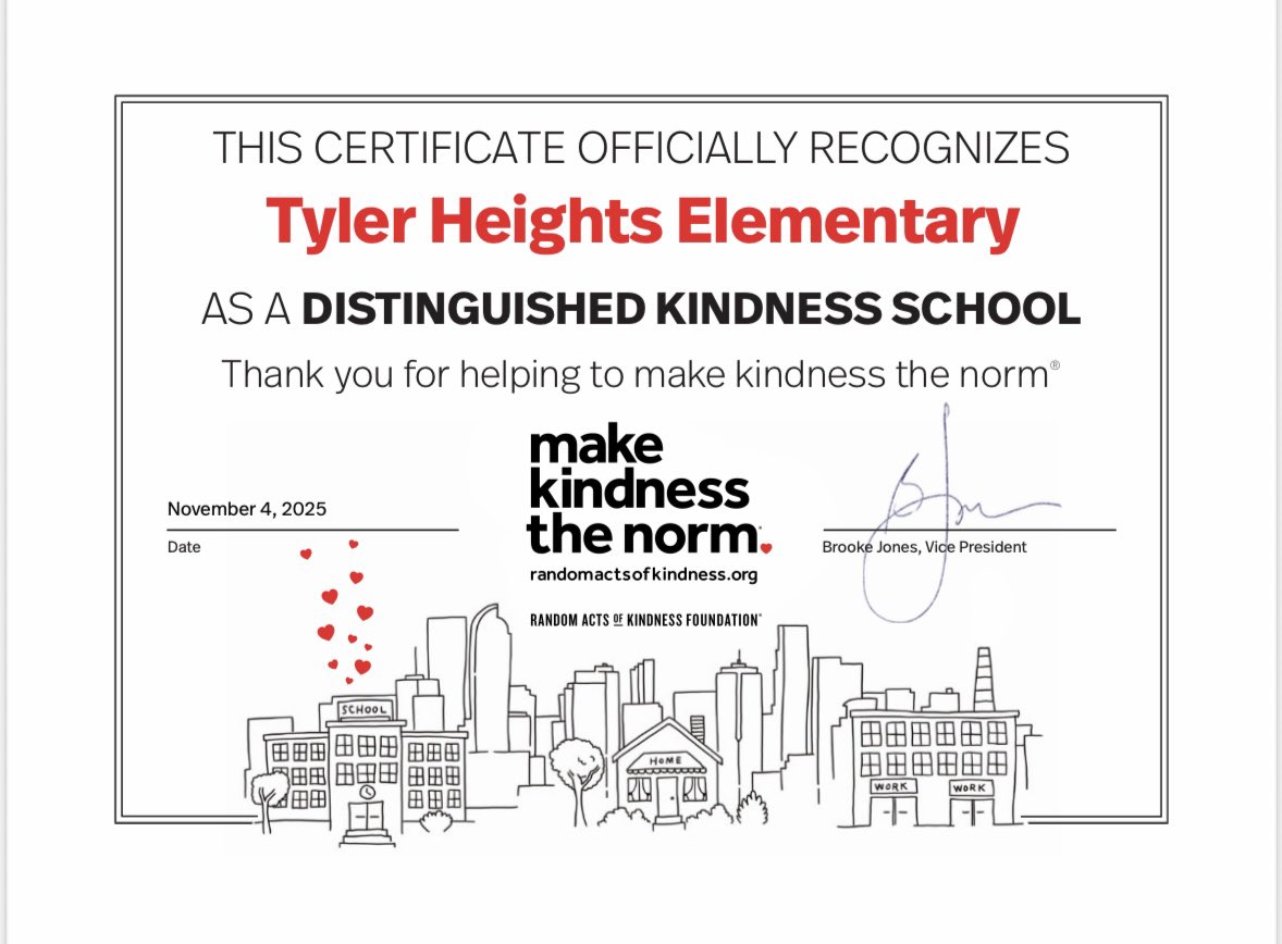 Tyler Heights has earned the Kindness School of Distinction recognition! 💜 In a world where you can be anything, be kind!  Shout out to our Social Worker Ms Shifflett #BelongGrowSucceed @aacountyschools #Teamtyler