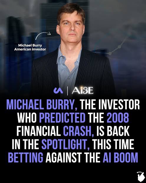 cryptowalax's tweet photo. Michael Burry - the guy from The Big Short - just bet $1B against AI.

In 2008, he bet against housing. The system collapsed.

But Bitcoin isn’t a bubble or a bet.
It’s the foundation of a new financial system - built on truth, not trust.

#Bitcoin #MichaelBurry #AI https://t.co/4MSzfqGzjv