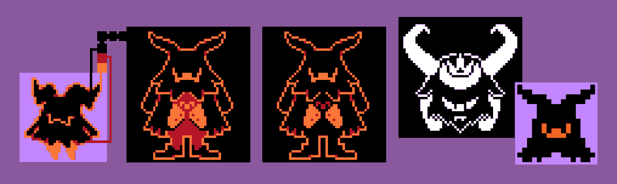 appsgrapsorangs's tweet image. WRAPPED IN BLACK IN BLACK IN BLACK
WRAPPED IN BLACK
ᵂʳᵃᵖᵖᵉᵈ ᶦⁿ ᵇˡᵃᶜᵏ.
(Palette is directly lifted from @_VioMarks_&apos;s non-bideo game ERAM! (Far left sprite)
#DELTARUNE #deltarunefanart #deltarunespoilers
