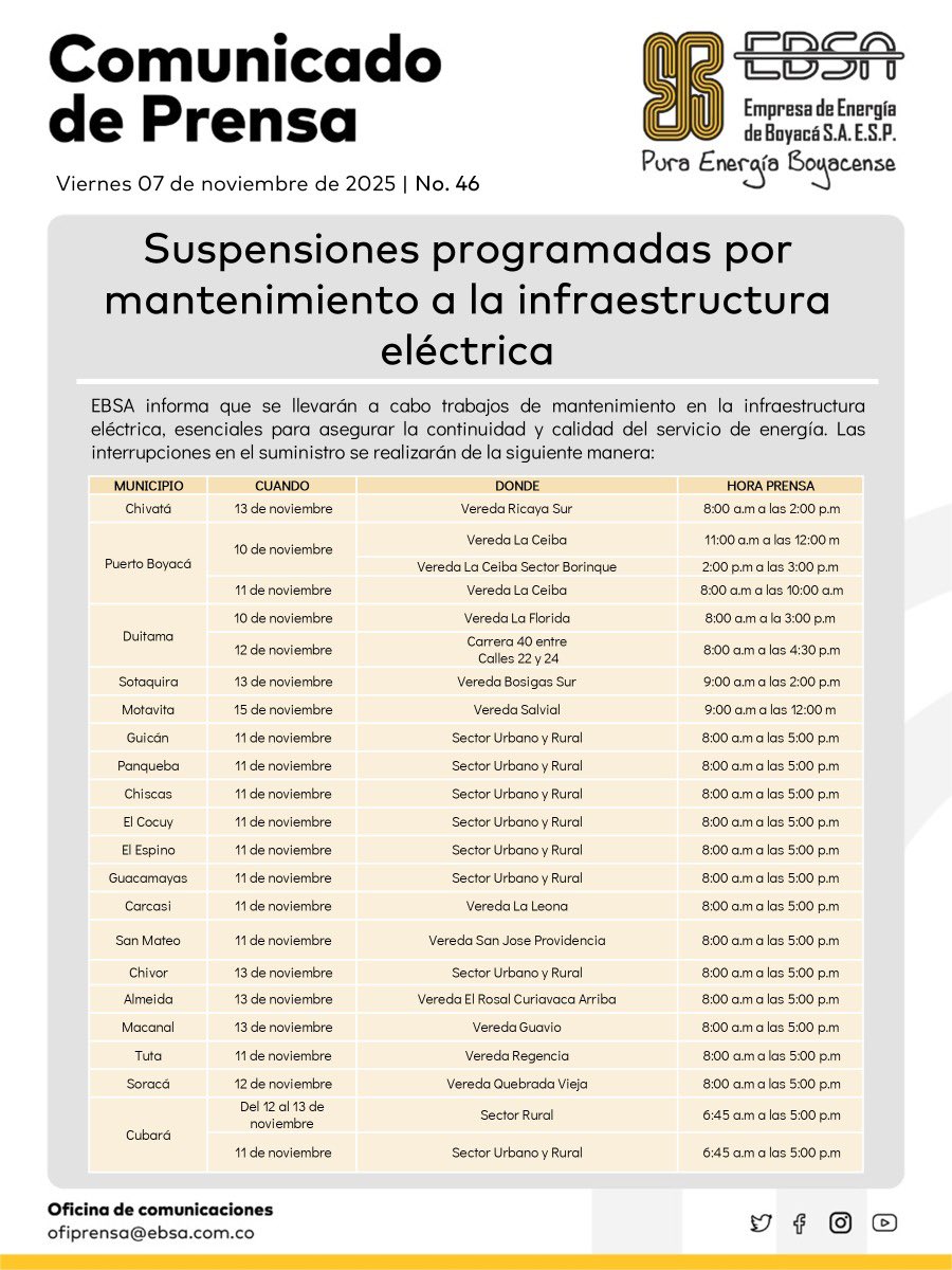 ⚡*#EBSAInforma* || Interrupciones de energía de la próxima semana esenciales para garantizar la calidad y continuidad del servicio de energía