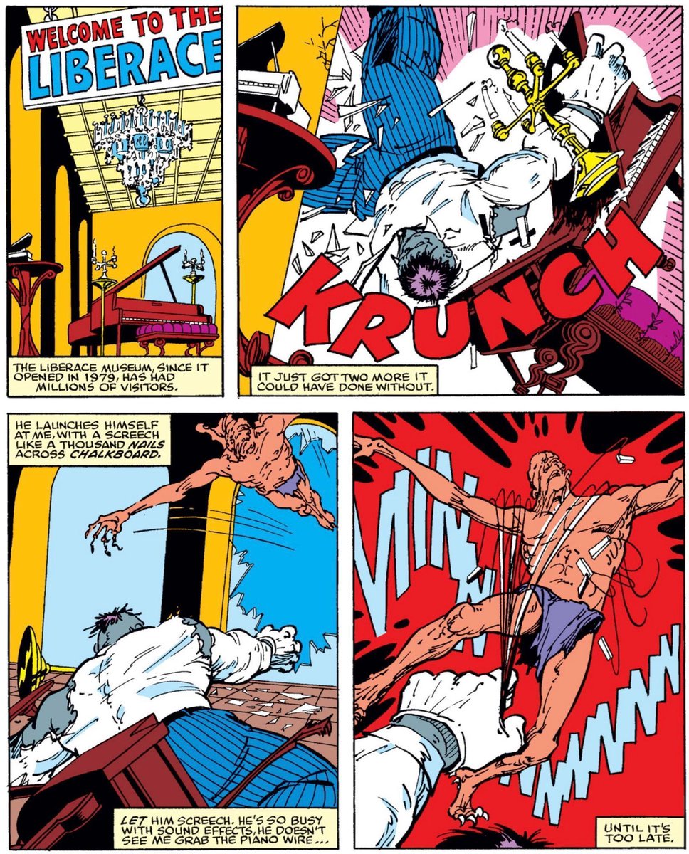 MarvelDailyArt's tweet image. The battle takes a fun detour into the Liberace Museum, but the Hulk is losing ground at every turn: The Ghoul’s claws rake across him causing paralysis and agony, while the Hulk’s own attacks don’t seem to do any damage. #marvel #hulk #candelabra