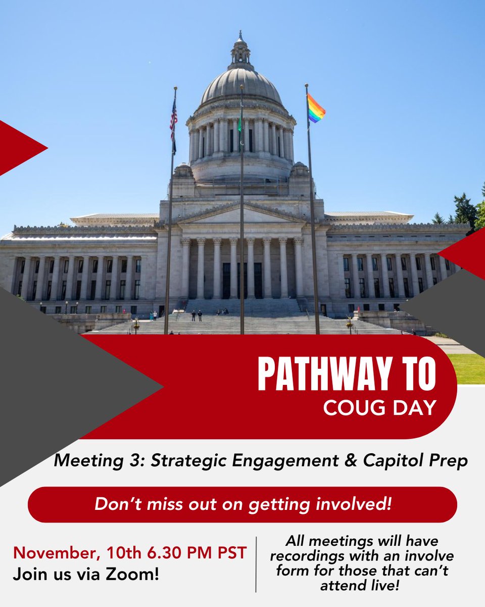 🏛️ Meeting 3: Time to turn preparation into action, Cougs!
Get ready for Coug Day—learn what to expect, practice mock meetings, and build confidence to make your voice heard at the Capitol. 💬
#ASWSUG #CougDay #WSUGlobal #GoCougs