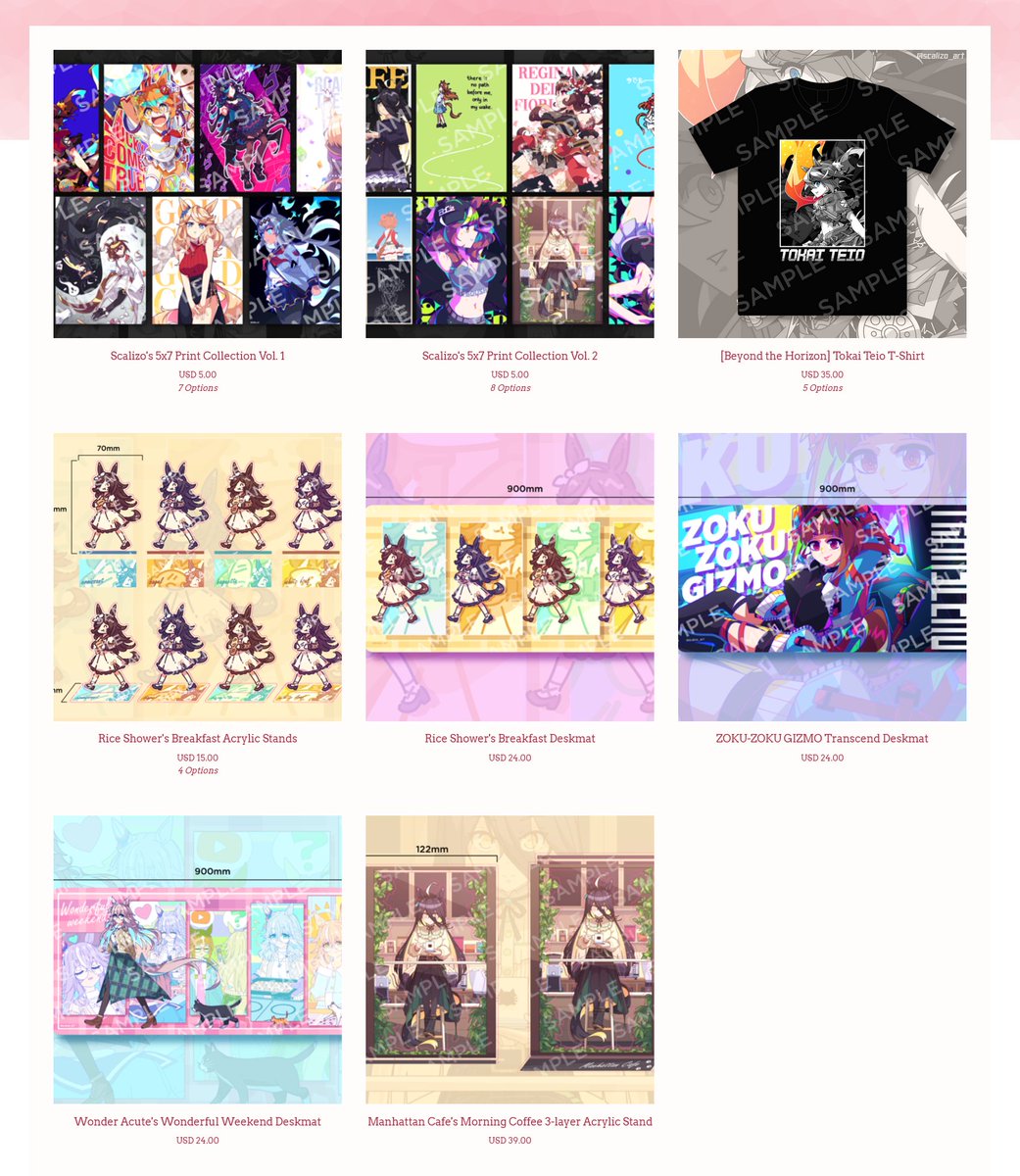 scalizo_art's tweet image. 🥕UMASHOP IS NOW OPEN!!🥕

umashop.bigcartel.com

i&apos;ve added a bunch of new merch! a teio shirt, an acrylic stand set and deskmat for rice, and a new set of prints!

we do international shipping 🌏✅

please check it out along with merch from other uma artists ✨