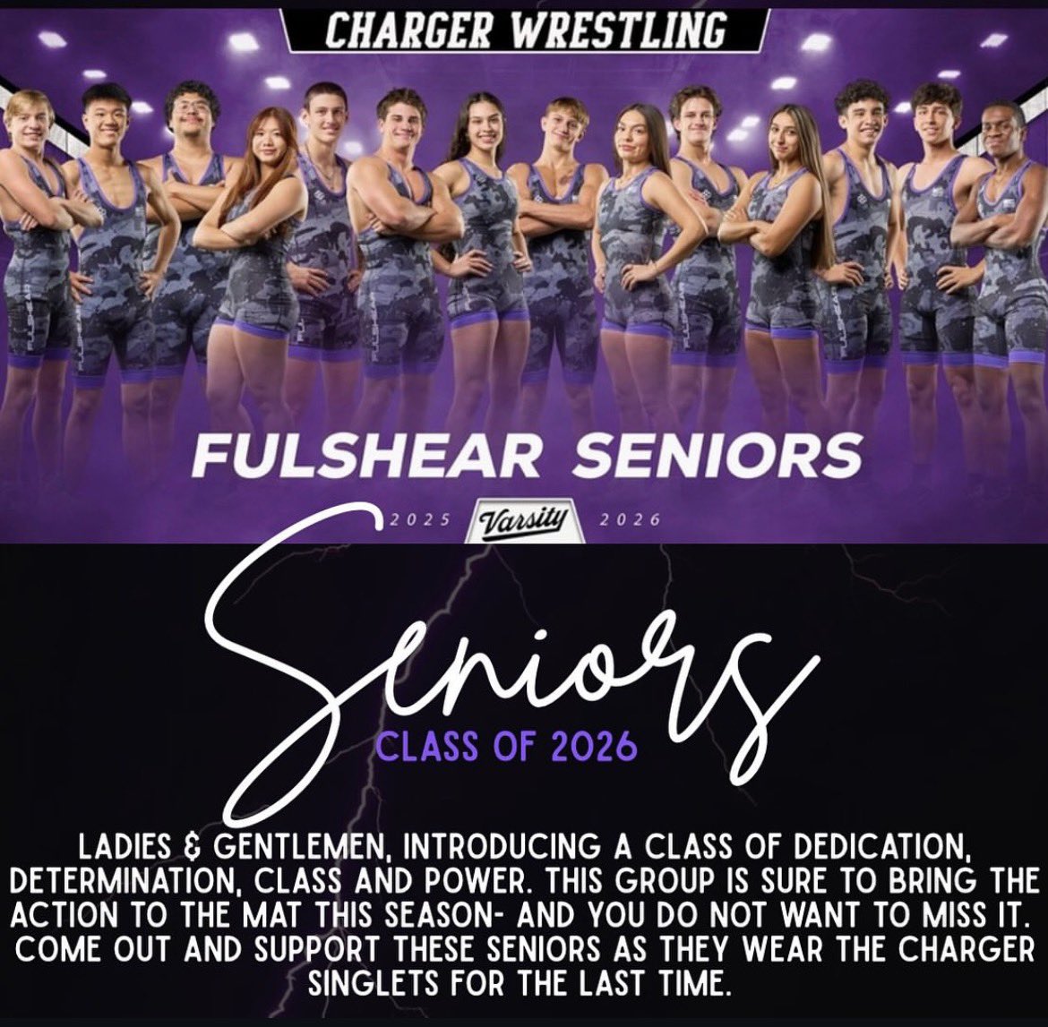 FulshearABC's tweet photo. Meet the Fulshear Wrestling Seniors Class of 2026.

Now, they take the mat for their final season - stronger, wiser, and ready to leave everything out there.

#UnleashTheStorm #ChargerWrestling
#Seniors2026

@FulshearW @lcisdathletics 
@CoachHill_7 @WeAreFu1shear @Fulshear_HS @ChargerSchools