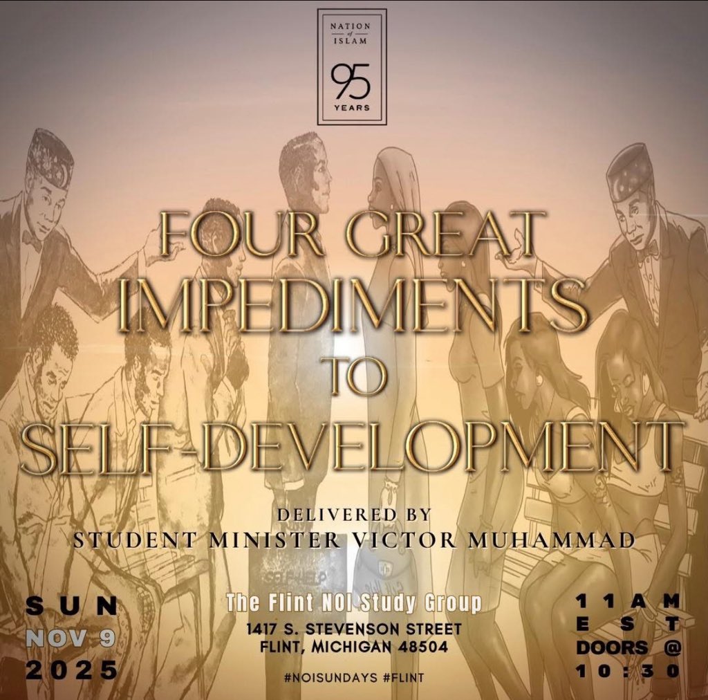 ASA! Please join us in Flint to hear a timely message from Stu. Min. Victor Saadiq Muhammad. Praise Allah!