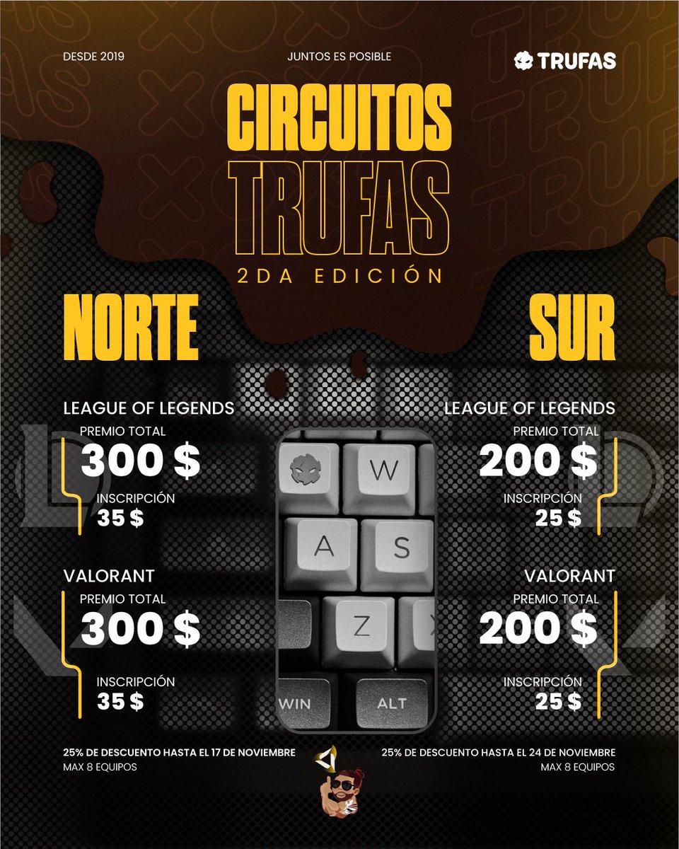 SomosTrufas's tweet image. NUEVOS CIRCUITOS + SORTEO
Porque no hay primera sin segunda 🔥

REGISTROS -&amp;gt; link.me/somostrufas
-&amp;gt; 25% DSCTO por Inscripción Temprana ✨

Gana UNA ENTRADA gratis para CADA LIGA. 🏆

1️⃣ Menciona a tu equipo favorito. 
2️⃣ Dale REPOST. ♻️

Los ganadores se eligen EN VIVO el…