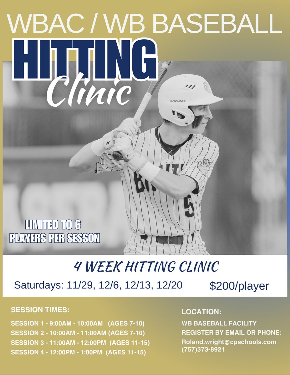 Great opportunity for off-season training with WBAC staff and WB Baseball staff