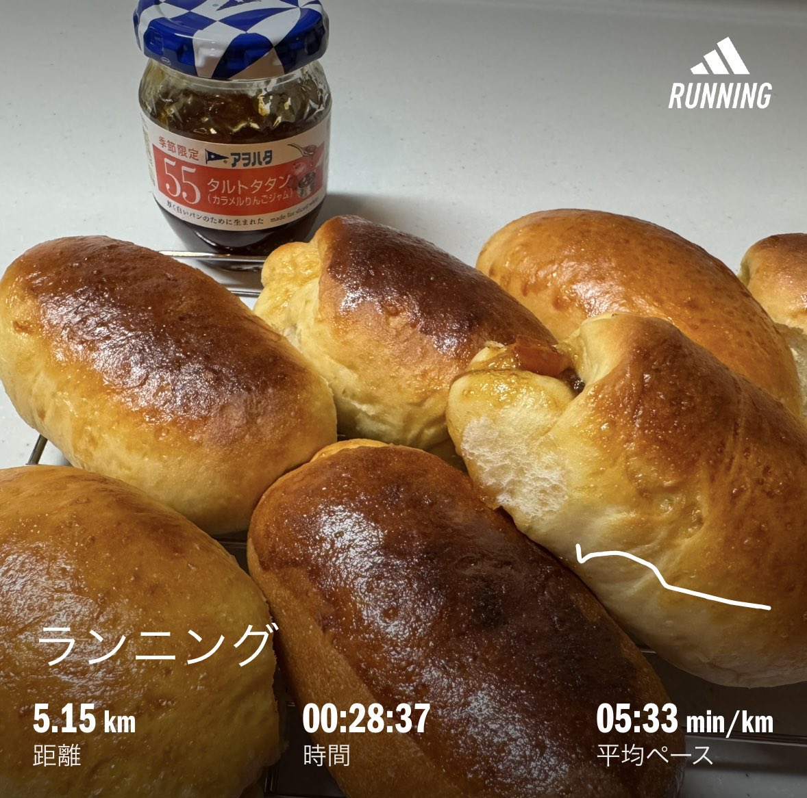 遅めの朝ラン

昨日の夜遅くパンを焼きました
賞味期限の都合でカナダ産小麦粉10割で捏ねて 初見のジャムをロールしました