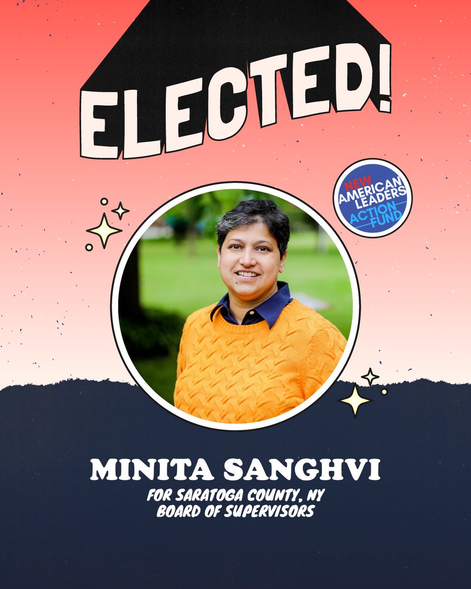 Congratulations to Minita Sanghvi on winning her election for Saratoga County Supervisor! 🎉 She will be the first woman of color to serve as a Supervisor in Saratoga County. She will also be the first immigrant, first LGBTQ+ person, and first Hindu to serve in this position.