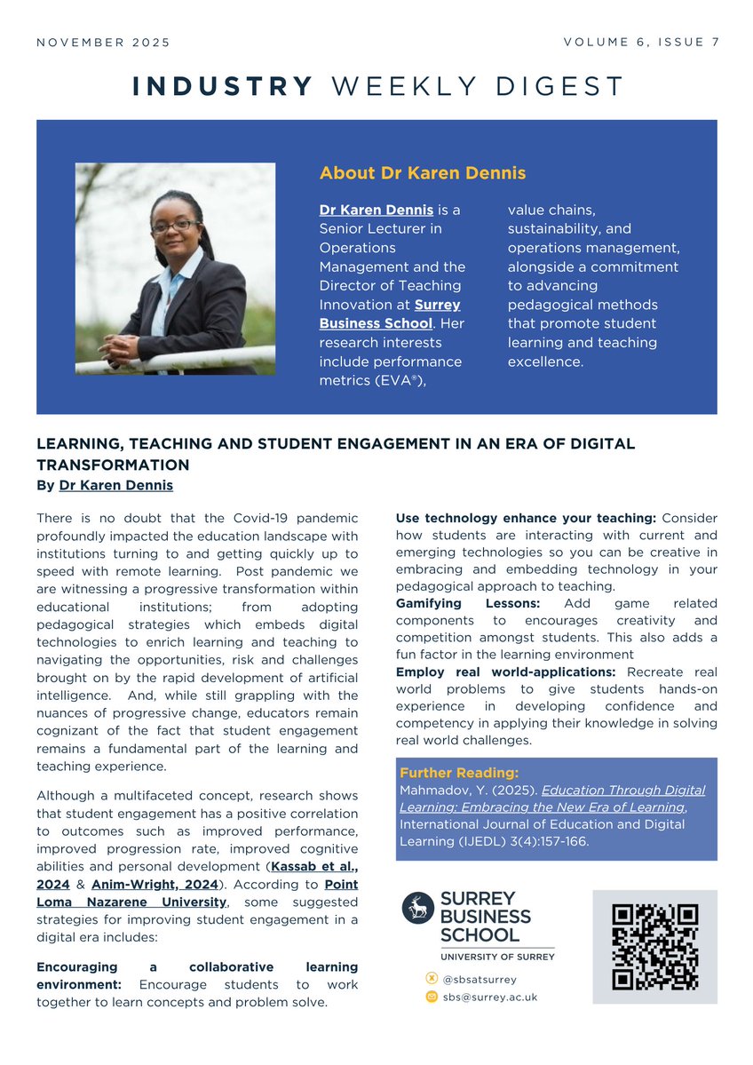sbsatsurrey's tweet image. Technology has transformed the way knowledge is delivered, accessed, and experienced, opening new possibilities for innovation and integration across #learningandteaching, and #studentengagement. In this issue, Dr. Karen Dennis continues her reflection on this evolving landscape.